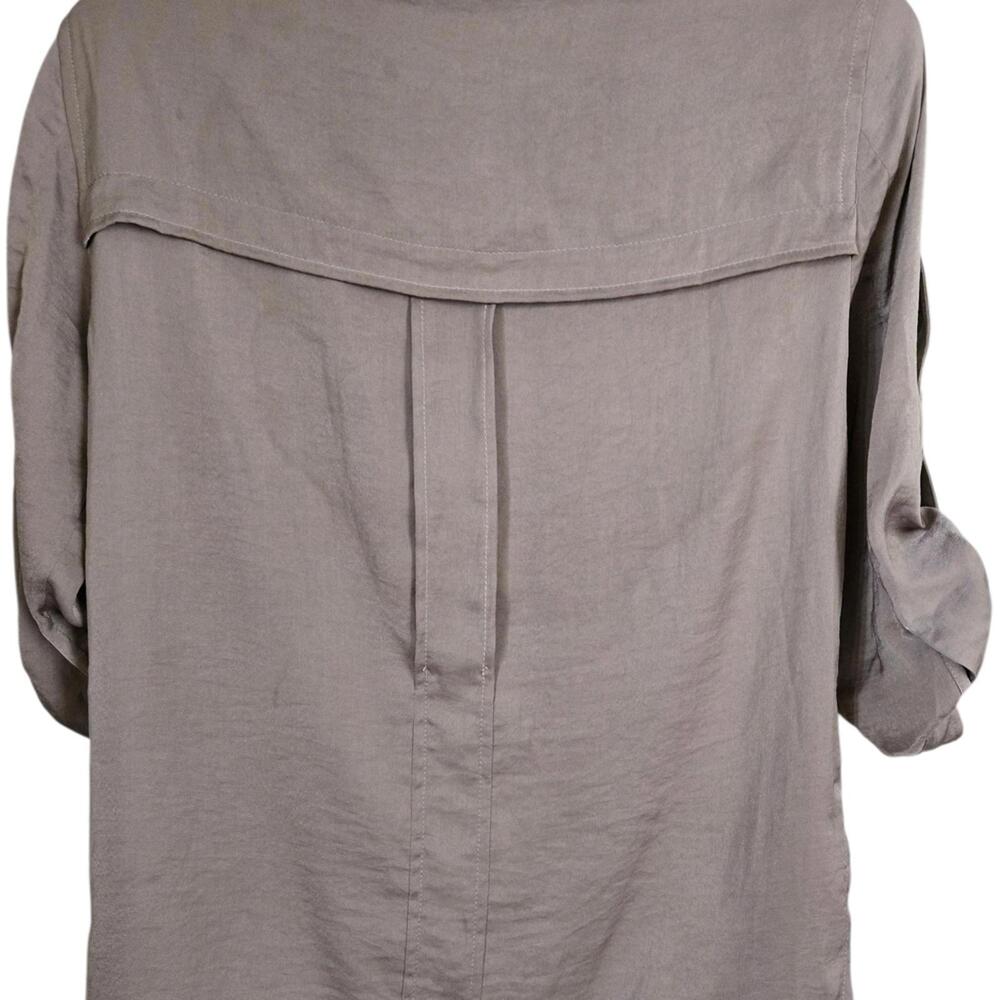 BCBG Women's Taupe Button-Up Blouse with Roll-Tab Sleeves‎ - Picture 5 of 7